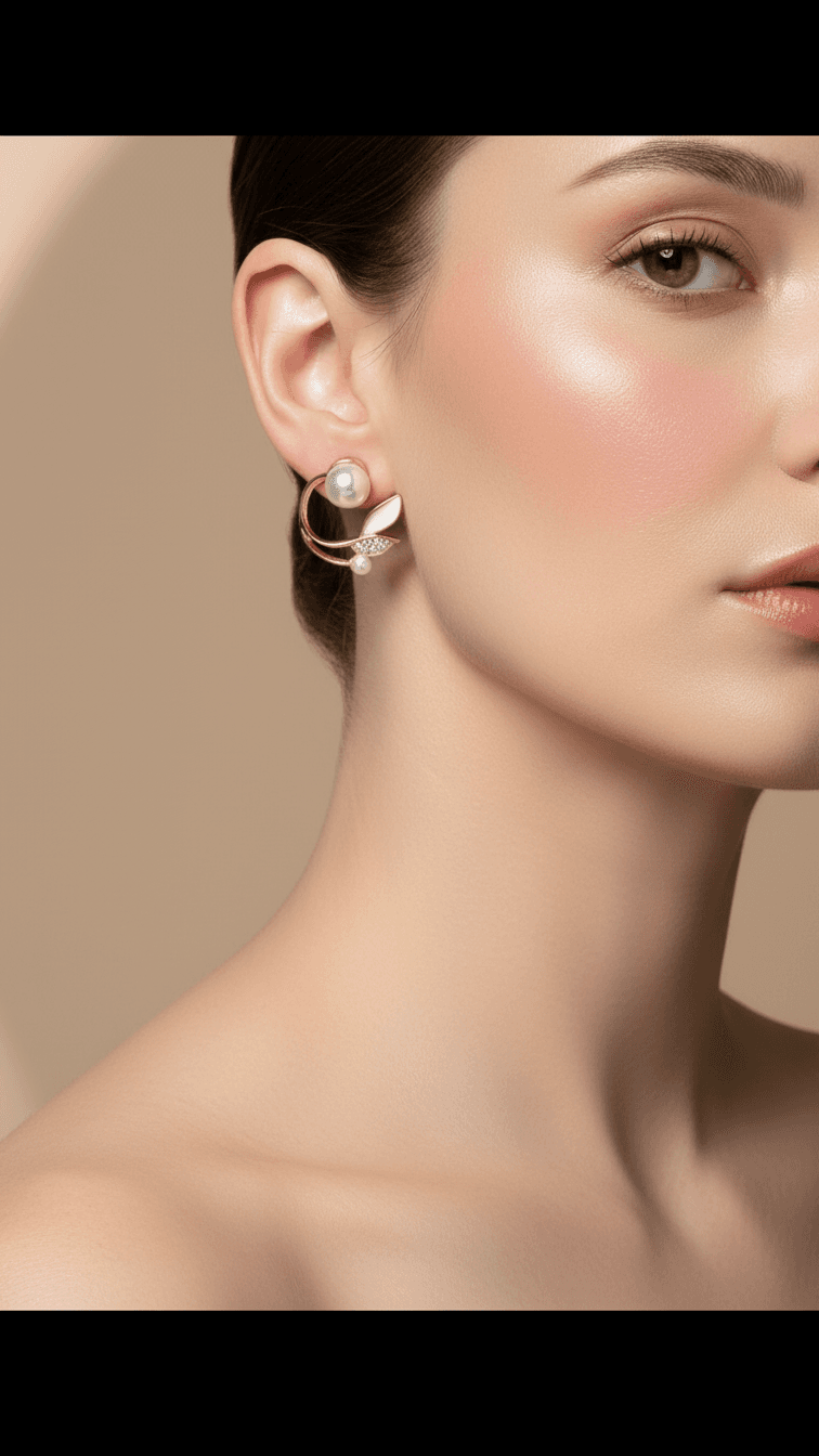 Korean Style Gold Vine & Leaf Stud Earrings