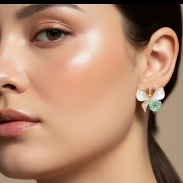 Gold-Tone Butterfly Stud Earrings with White Enamel Wings and Crystal Flower Center – Statement Studs for Women