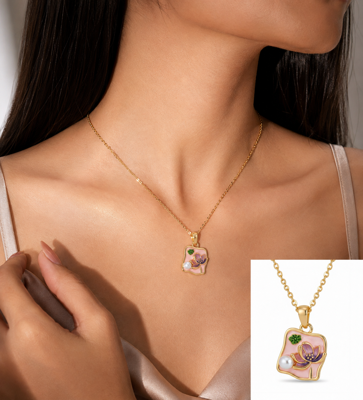 Pink Floral Charm Necklace for Women