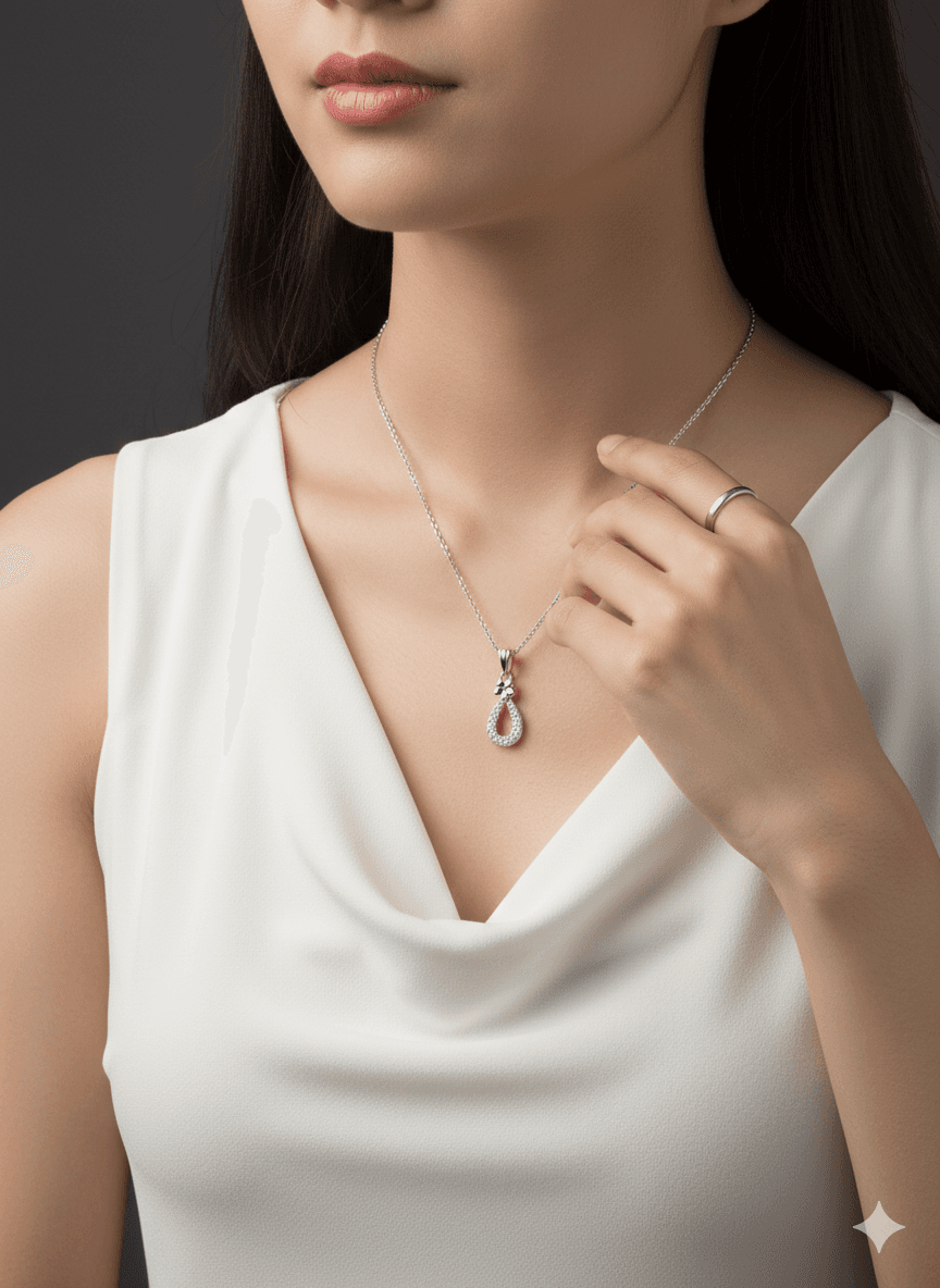 Silver Flower Teardrop Necklace