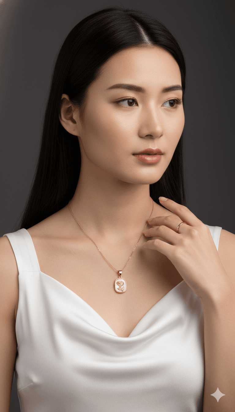 White Enamel Floral Charm Necklace for Women