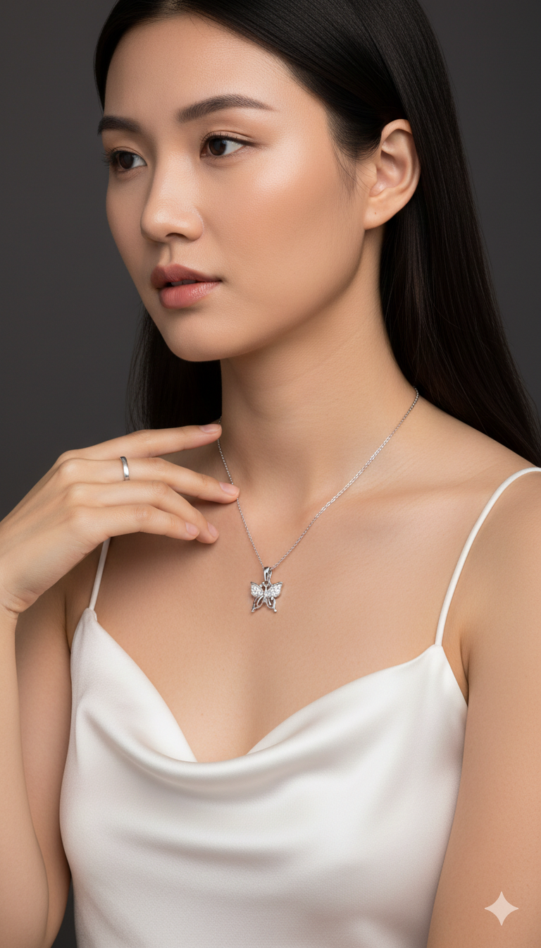 Silver Crystal Butterfly Pendant Necklace