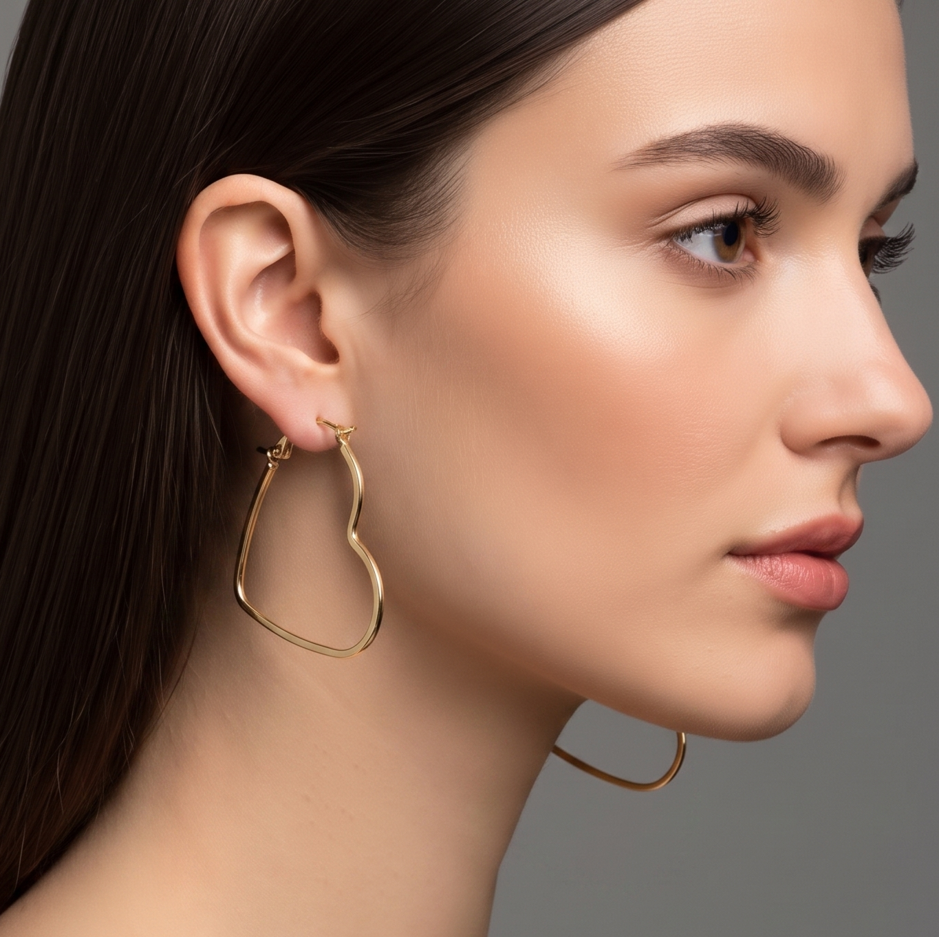 Gold-Tone Heart Shape Hoop Earrings – Open Wire Heart Hoops for Women