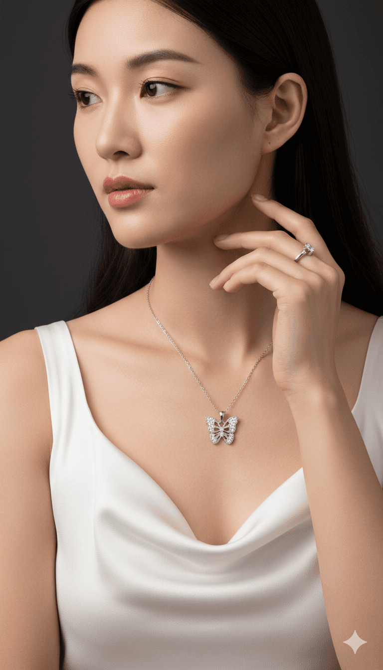 Vintage Filigree Wing Charm Necklace for Women