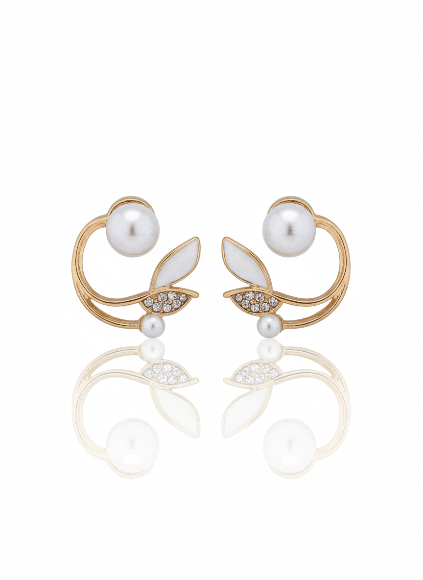 Korean Style Gold Vine & Leaf Stud Earrings
