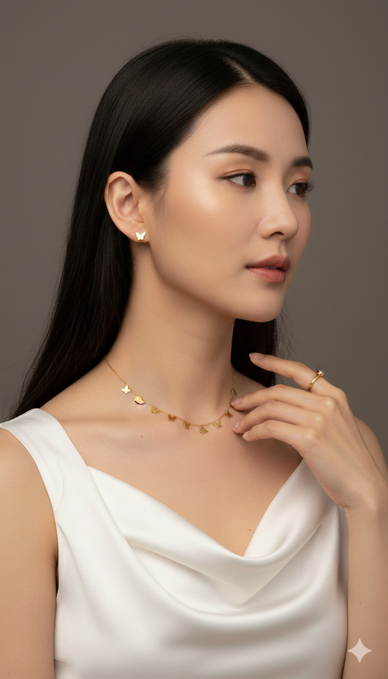 Gold Butterfly Charm Necklace & Earring Set
