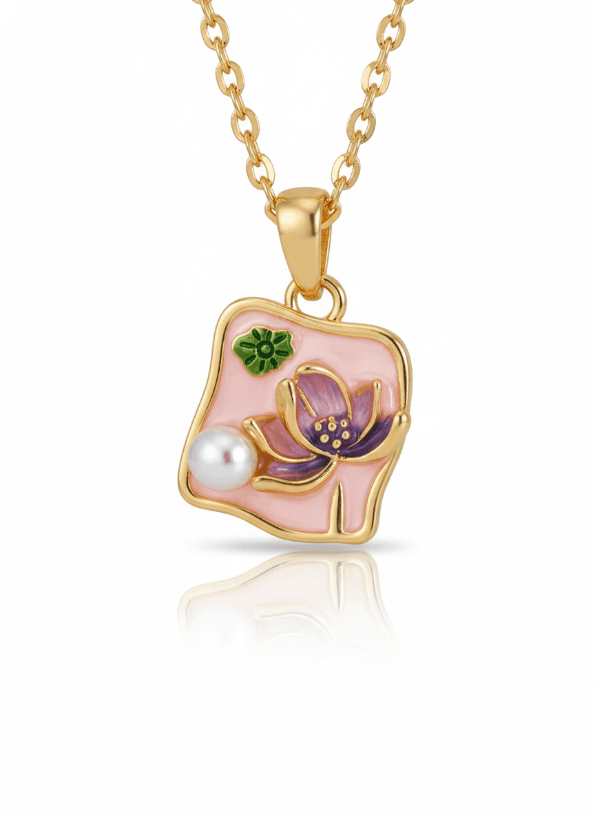 Pink Floral Charm Necklace for Women