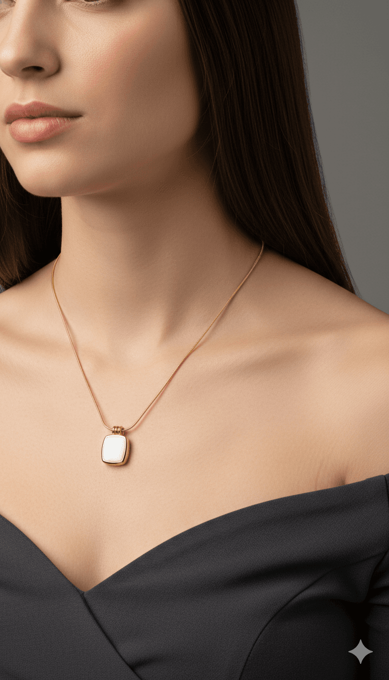 Gold White Stone Pendant Necklace