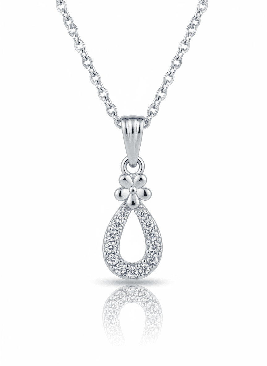 Silver Flower Teardrop Necklace