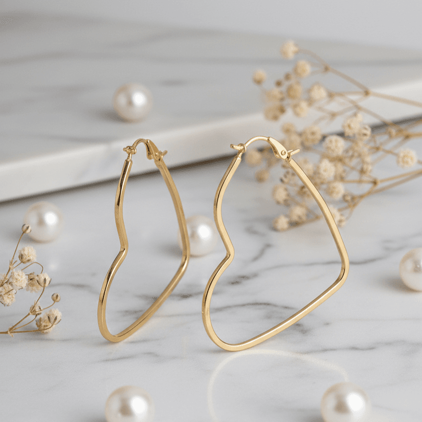 Gold-Tone Heart Shape Hoop Earrings – Open Wire Heart Hoops for Women