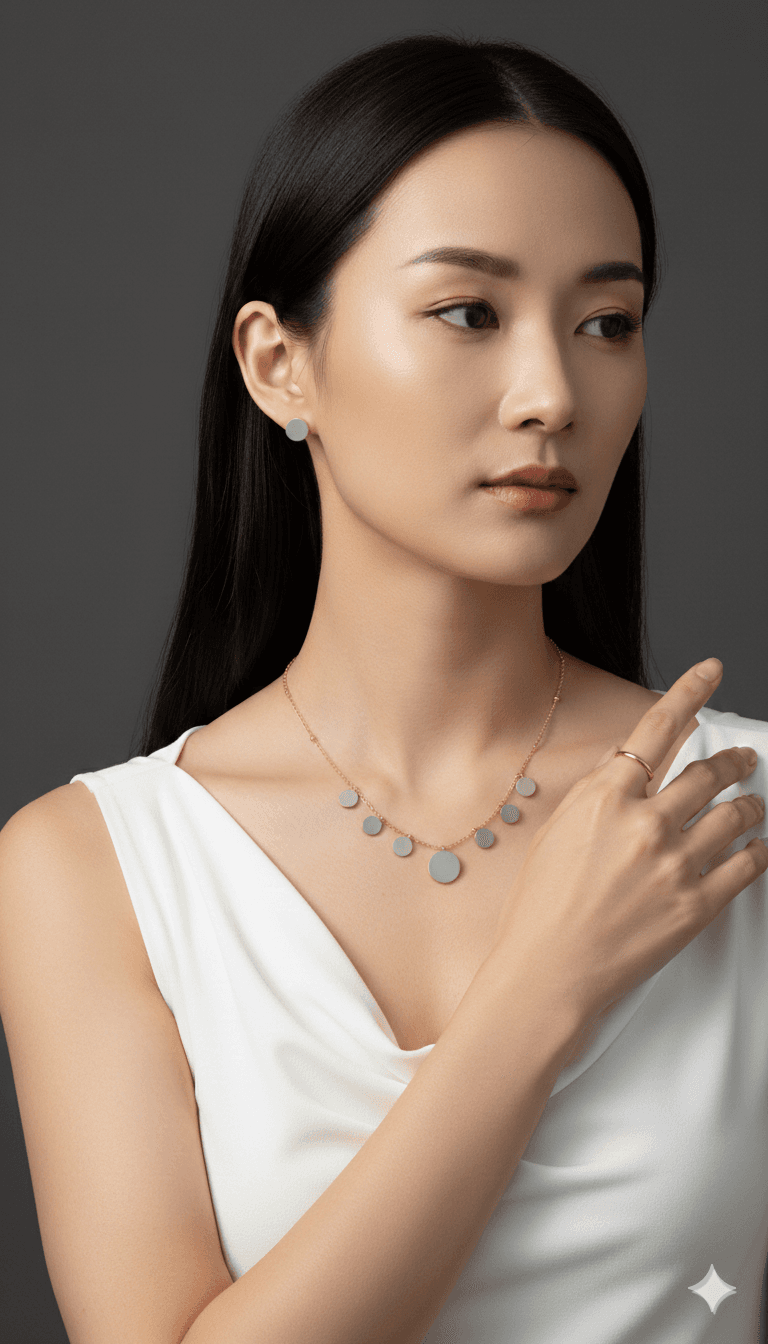 Gold Coin Disc Necklace & Earring Set