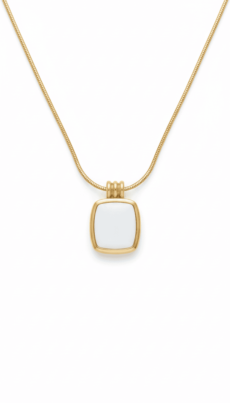 Gold White Stone Pendant Necklace