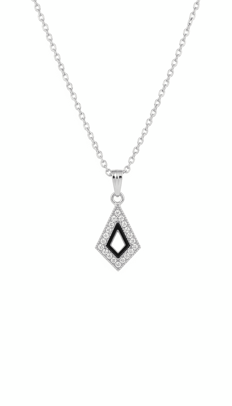 Sterling Silver Pave CZ Kite Pendant Necklace