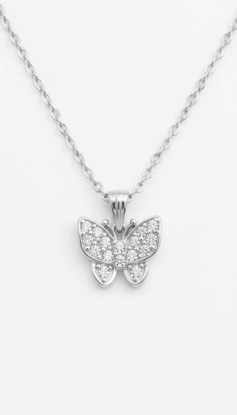 Silver Butterfly Chain Pendant with Cubic Zirconia