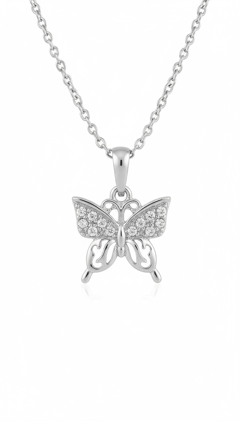 Silver Crystal Butterfly Pendant Necklace