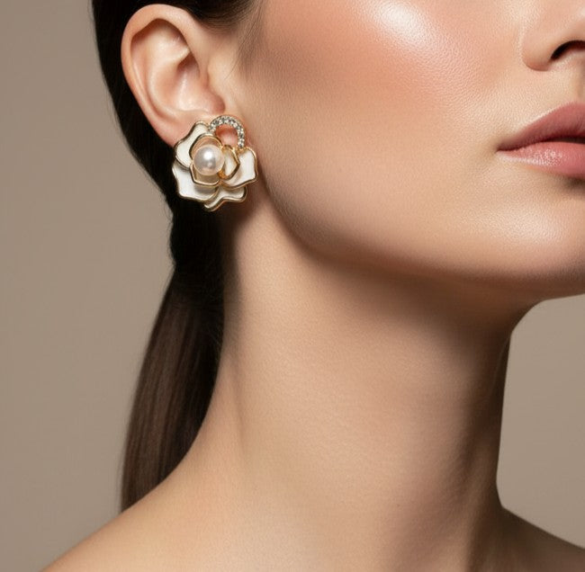 floral pearl stud earring