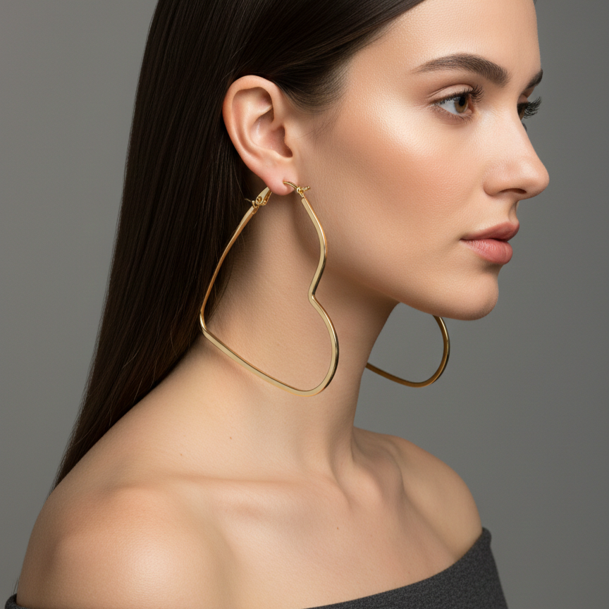 Golden Heart Loop Earrings