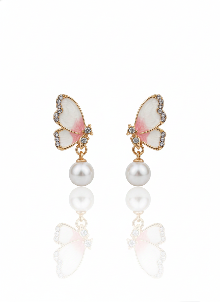 Blush Pink Butterfly Pearl Drop Earrings