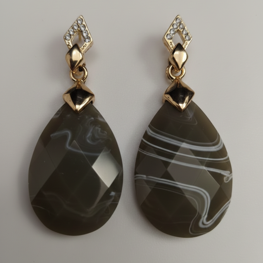 Deep Olive Marble Earring