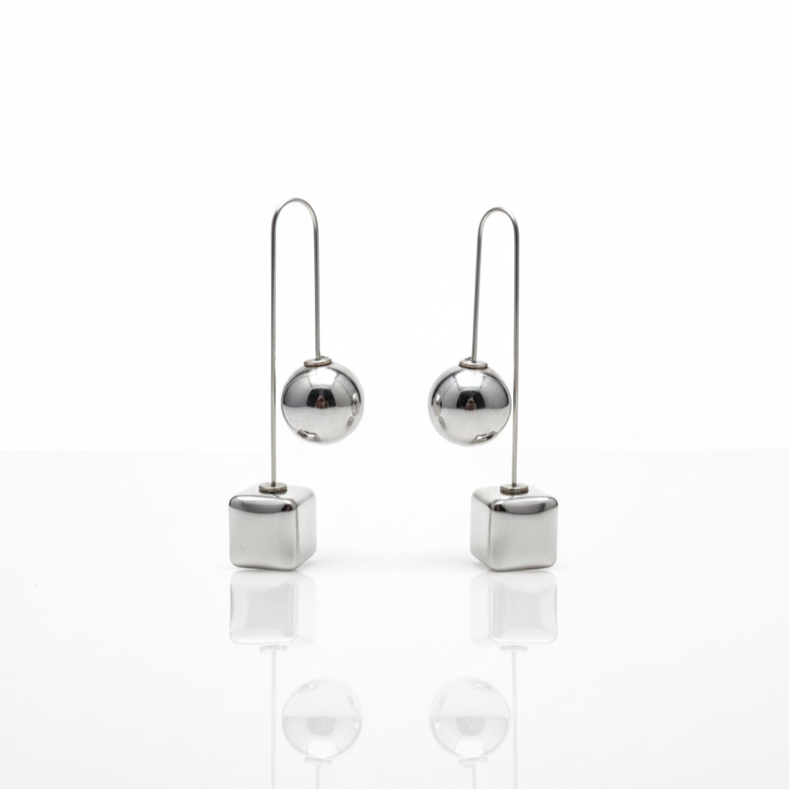 Minimalist Silver Geometric Drop Earrings