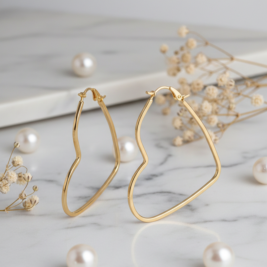 Golden Heart Loop Earrings